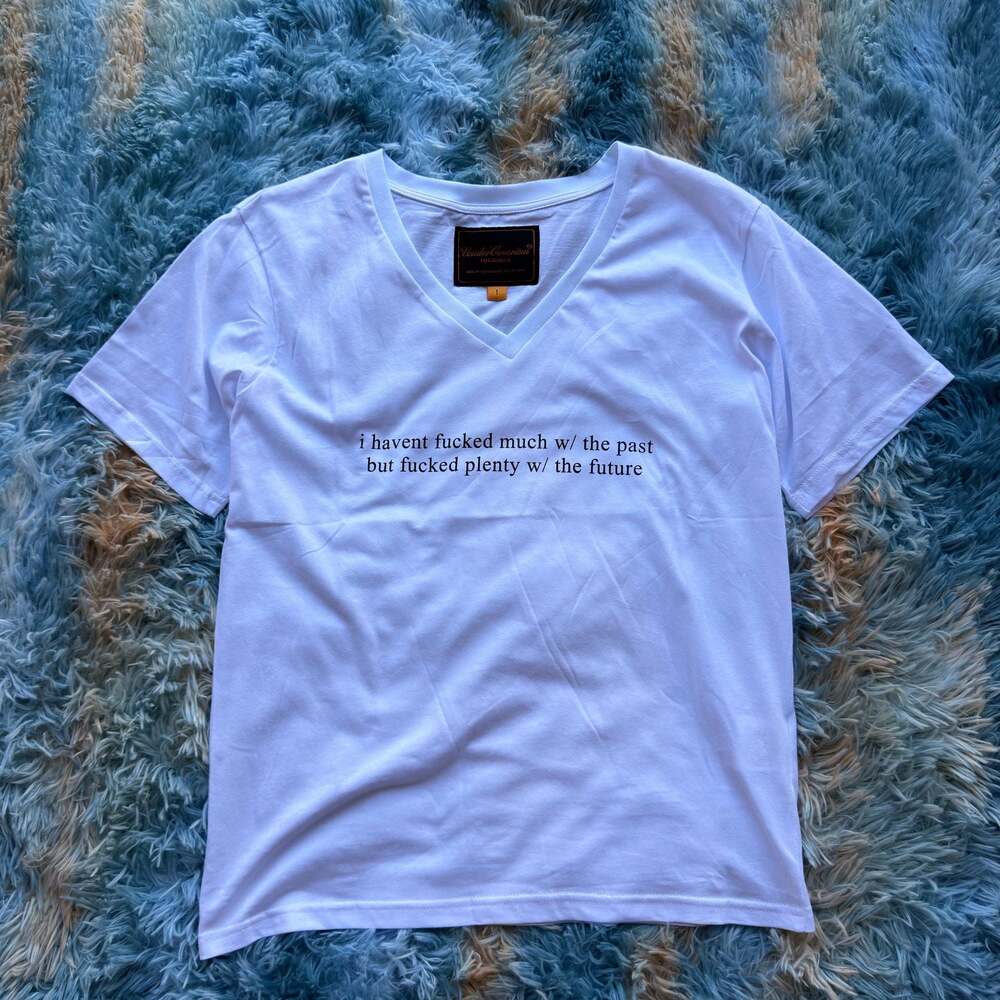 Undercover "I Haven't fuked Much w/ The Past" White V-Neck T-Shirt Size 1